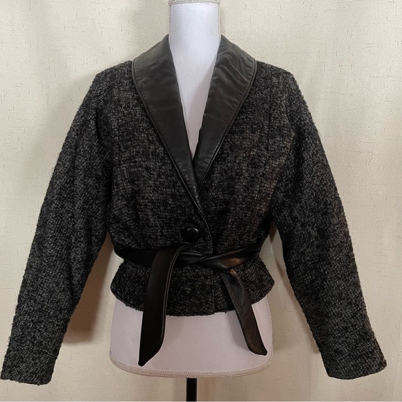 Vintage Leather Trimmed Wool Boucle Jacket - Picture 1 of 10